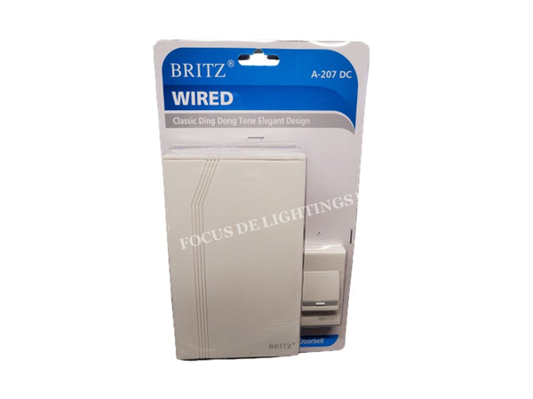 BRITZ WIRED DC DOORBELL A-207 -CLASSIC DING DONG TONE (OPT: 4 X BATTERIES INCLUDED)