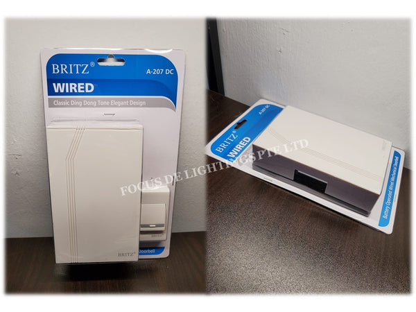 BRITZ WIRED DC DOORBELL A-207 -CLASSIC DING DONG TONE (OPT: 4 X BATTERIES INCLUDED)