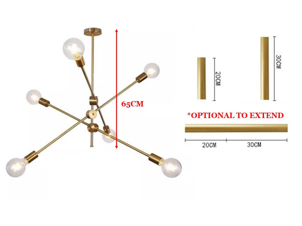 GOLD TURNABLE STICK PENDENT LAMP PL 17006 6L