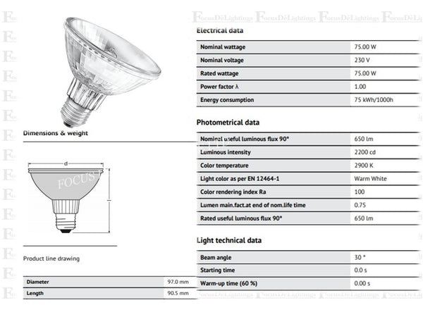 OSRAM HALOPAR SUPERSTAR 64841 PAR30 E27 75W HALOGEN (10D / 30D)