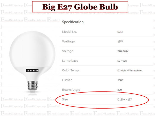 SUNSHINE BIG GLOBE E27 LED 15W BULB -DIA 120MM