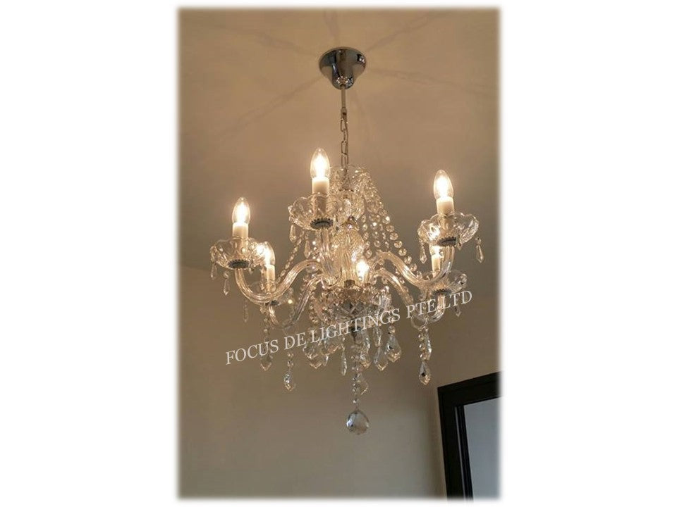 CRYSTAL CHANDELIER LAMP 6 X E14 CLEAR BLACK