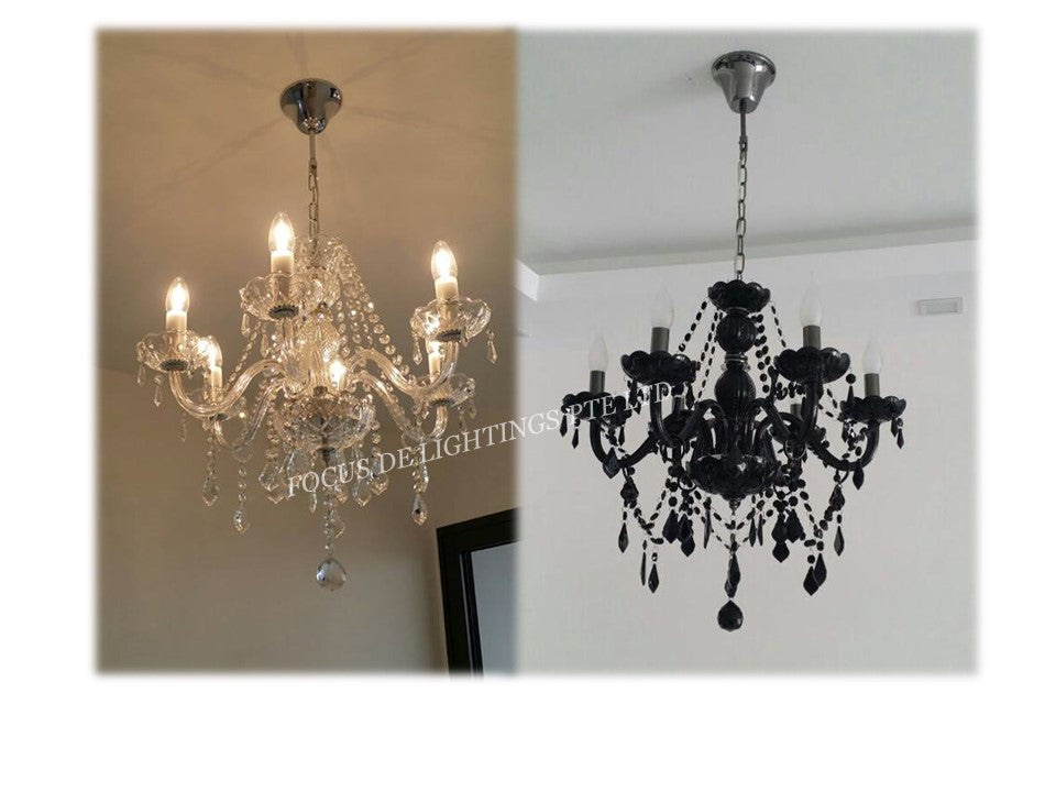 CRYSTAL CHANDELIER LAMP 6 X E14 CLEAR BLACK