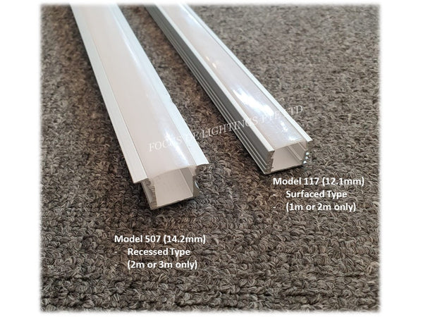 RECESSED / SURFACED - ALUMINUM PROFILE FOR LED STRIP FIXTURE (DEPTH 12MM / 14.2MM)