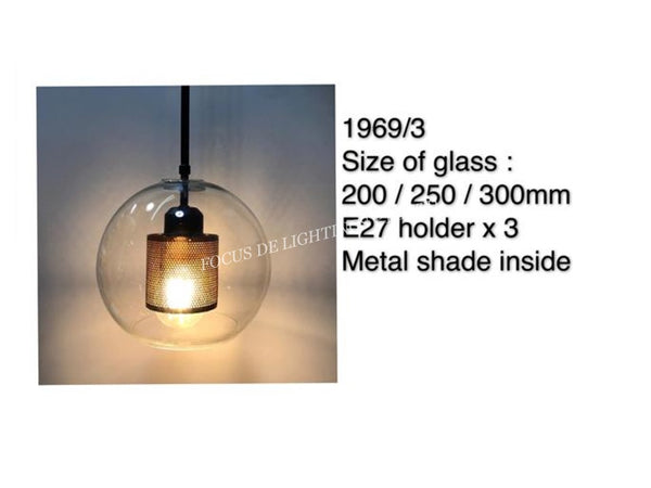 3L PENDANT LAMP 1969 GLASS OF 3 SIZES -E27
