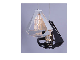 Designer Diamond Shape Pendant Light In Black White With Crystal