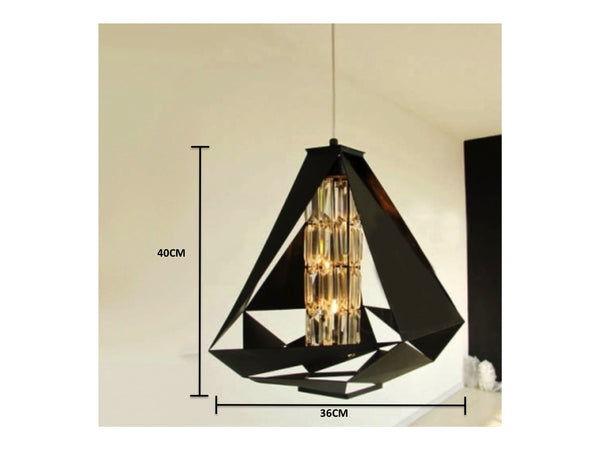 Designer Diamond Shape Pendant Light In Black White With Crystal