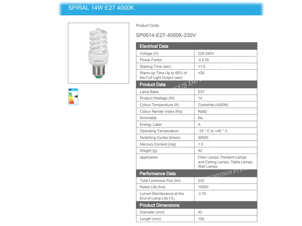MEGAMAN SP0614 ES E27 14W SPIRAL (COOLWHITE)