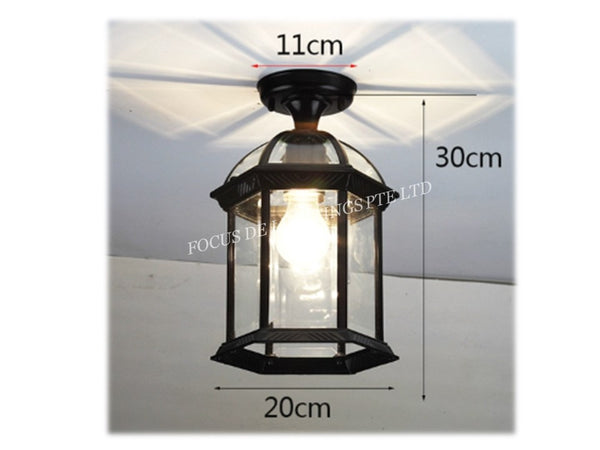 BALCONY CEILING MOUNTED LAMP 8331 E27 CLEAR GLASS BLACK