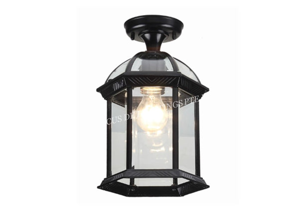 BALCONY CEILING MOUNTED LAMP 8331 E27 CLEAR GLASS BLACK