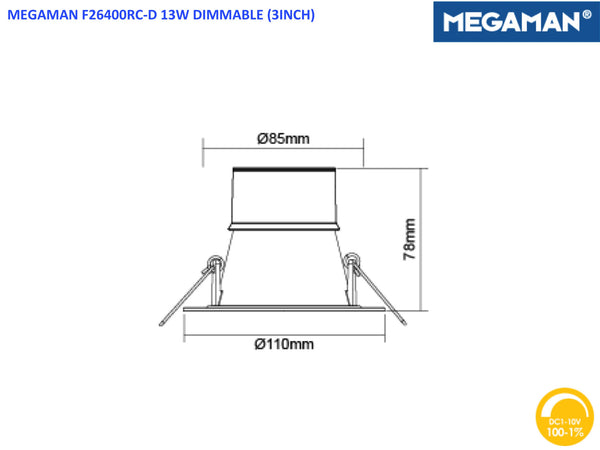 ZENIA Recessed Downlight 3" F26400RC-D 13W (DIMMABLE)