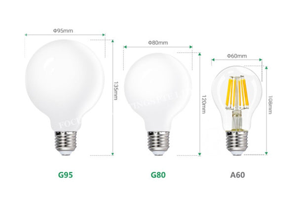 LED GLOBE FILAMENT BULB CLEAR GLASS G80 G95 -E27 4W (WARM OR DAY)