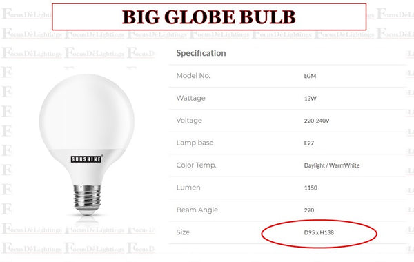 SUNSHINE BIG GLOBE E27 LED 13W BULB -DIA 95MM