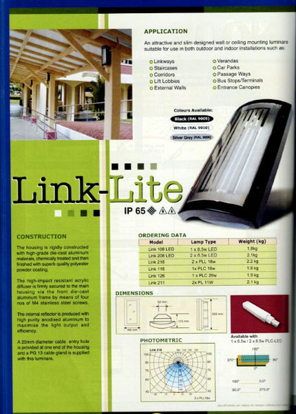 OUTDOOR WALL LAMP C-L LINK-LITE 5510 W/PHILIPS 8.5W LED PLC TUBES