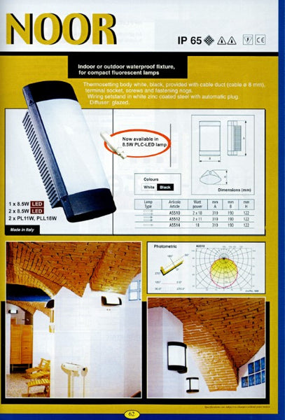 OUTDOOR WALL LAMP C-L NOOR (ITALY PRODUCT) W/PHILIPS 8.5W LED PLC TUBES