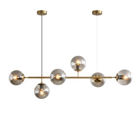 GLOBE BALL PENDENT LAMP PL 180016 1066 6L -GOLD + SMOKE BLACK GLASS