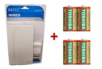 BRITZ WIRED DC DOORBELL A-207 -CLASSIC DING DONG TONE (OPT: 4 X BATTERIES INCLUDED)