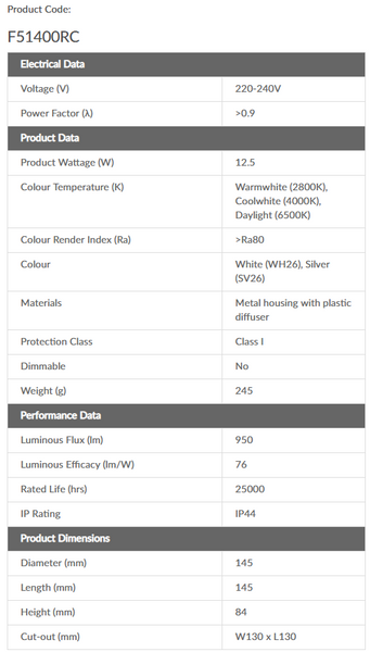 ZENIA Recessed Downlight 5" F51400RC 12.5W