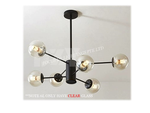 NORDIC GLOBE PENDANT LAMP 19555 -6L OR 8L (AMBER GLASS/CLEAR GLASS)