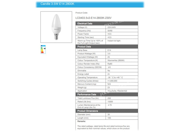 MEGAMAN LED CANDLE LC0403.5v2 3.5W E14 2800K