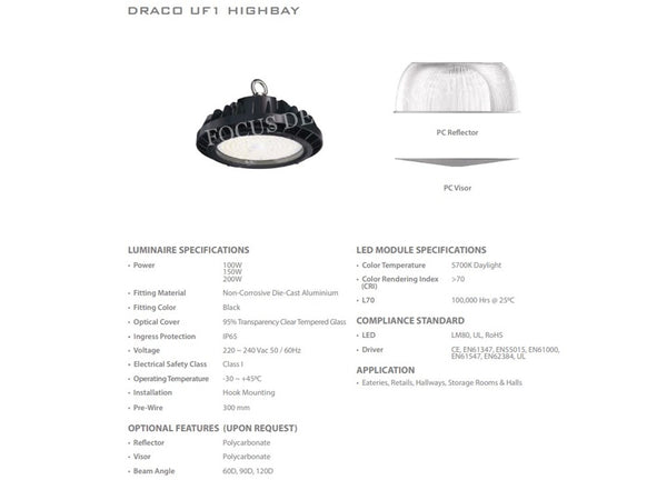 HIGHBAY LED LIGHTS DRACO UF1 SERIES (100W / 150W / 200W)