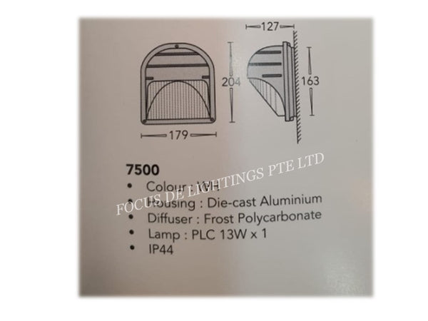 WALL LAMP 7500 ALUM PLC 13W (ONLY WHITE)