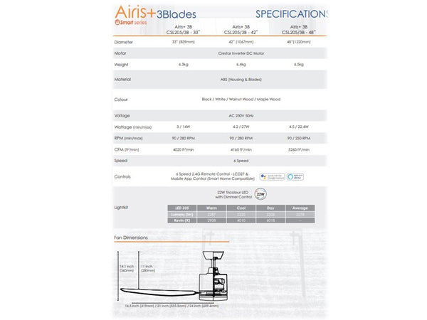 *SMART SERIES*  Crestar Airis 3B -with 22W Lightkit (33"/42"/48")