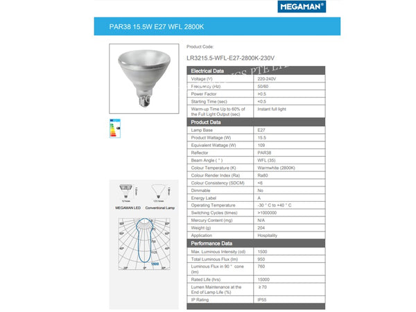 MEGAMAN LR3215.5 PAR38 LED 15.5W (ONLY COOLWHITE) *IP55