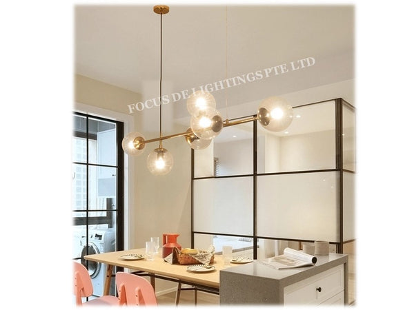 GLOBE BALL PENDENT LAMP PL 180016 1066 6L -GOLD + SMOKE BLACK GLASS