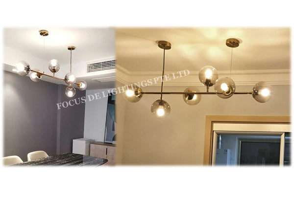 GLOBE BALL PENDENT LAMP PL 180016 1066 6L -GOLD + SMOKE BLACK GLASS