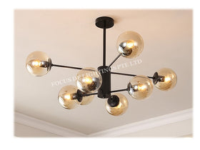 NORDIC GLOBE PENDANT LAMP 19555 -6L OR 8L (AMBER GLASS/CLEAR GLASS)