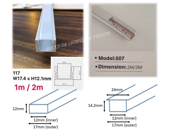 RECESSED / SURFACED - ALUMINUM PROFILE FOR LED STRIP FIXTURE (DEPTH 12MM / 14.2MM)