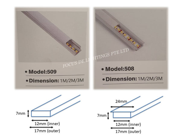 RECESSED / SURFACE MOUNTED - ALUMINIUM PROFILE FOR LED STRIP FIXTURE (DEPTH 7MM)