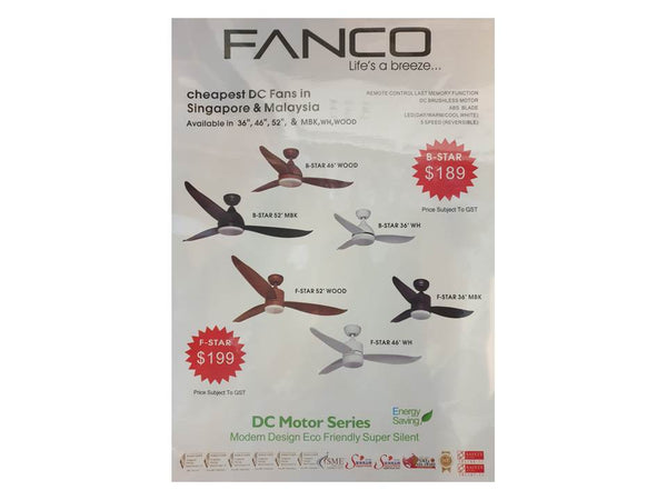 FANCO F-STAR DC CEILING FAN ( 36" / 46" / 52" )