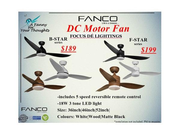 FANCO B-STAR DC CEILING FANS ( 36"/46"/52" )
